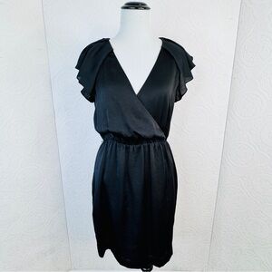 Armani Exchange size 2 Black Dress Satin Draped Short Sleeve Shoulders Midi